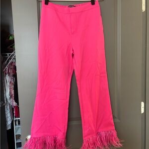 Pink Feather Trim Pants